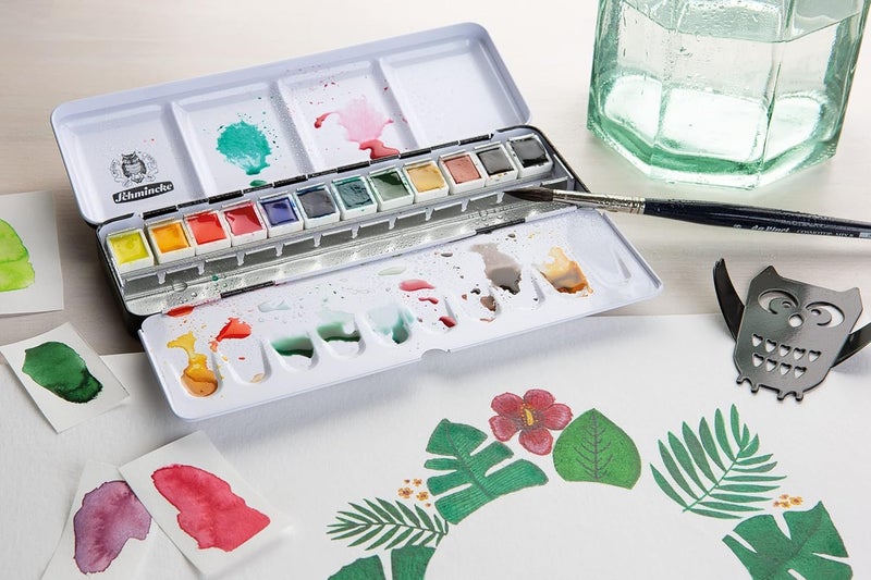 Schmincke - AKADEMIEÂ®AQUARELL watercolor box, basic assortment 12 x 1/2 pans + space for additional 12 pans, 75 412 097, metal box, fine artists' watercolors - Image 4